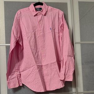Polo by Ralph Lauren Men's Pink and White Striped Shirt